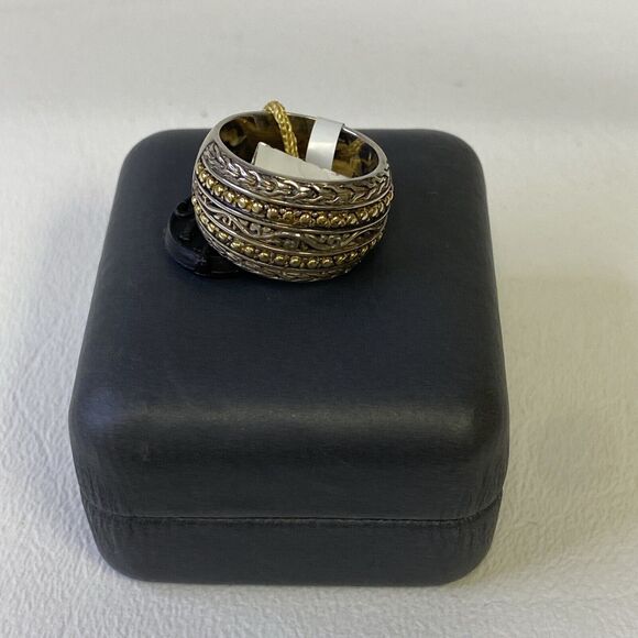 Effy 925 Silver & 18k Yellow Gold Wide Band Ring Size 6.5 - Picture 13 of 16